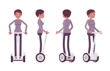 Kadın beyaz bir elektrikli scooter sürme