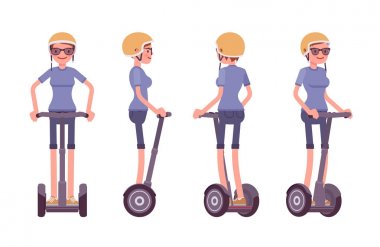 Kadın siyah bir elektrikli scooter sürme