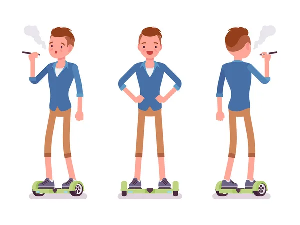 Gyroscooter jongen balancing en vaping — Stockvector