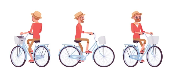 Guapo hombre de mediana edad montando una bicicleta — Vector de stock