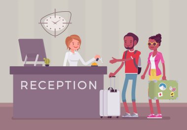 Turist otel resepsiyonunda