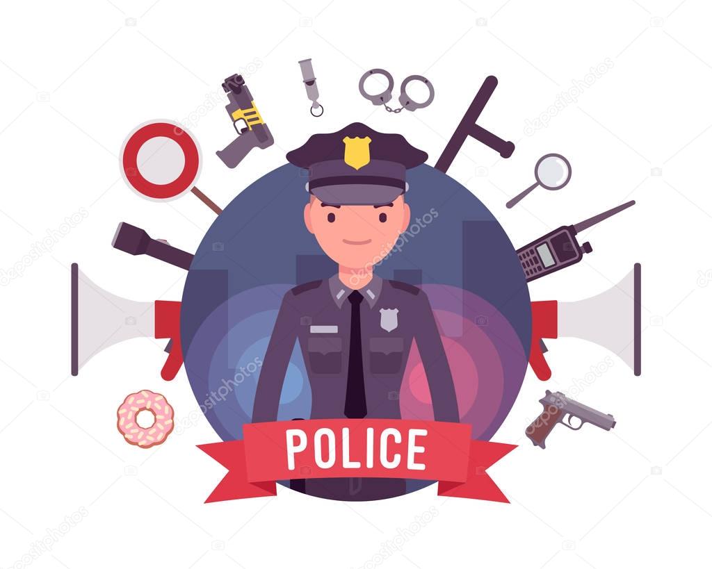 Policeman and weapons poster
