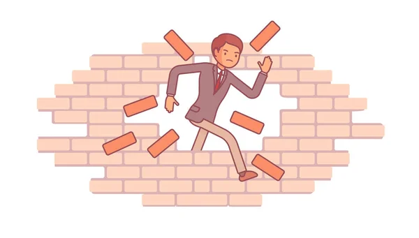 Άντρας σπάζοντας τον τοίχο από τούβλα — Διανυσματικό Αρχείο