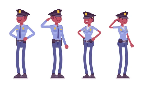 Young black police officers standing — Stock Vector