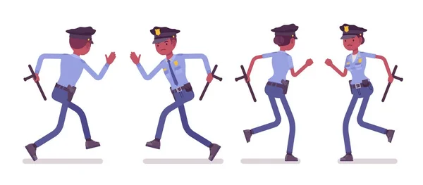 Young black police officers running — Stock Vector
