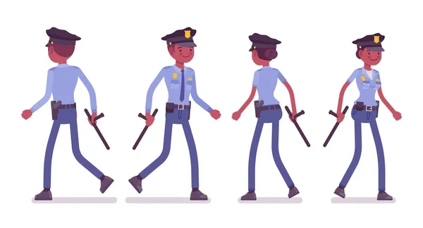 Νέοι μαύρο αστυνομικοί περπάτημα — Διανυσματικό Αρχείο