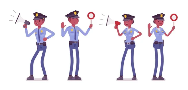Jeunes policiers noirs avec des signaux — Image vectorielle