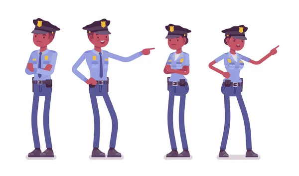 Jeunes policiers noirs en service — Image vectorielle