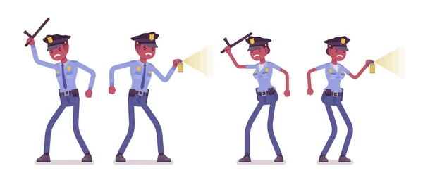 Jeunes policiers noirs à l'attaque et à la défense — Image vectorielle