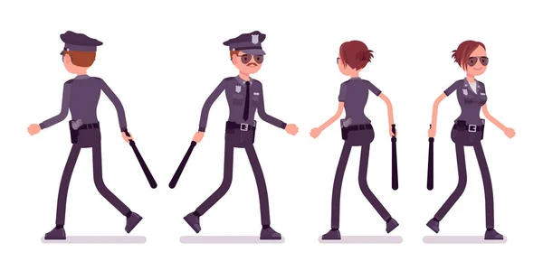 Jóvenes policías caminando — Vector de stock