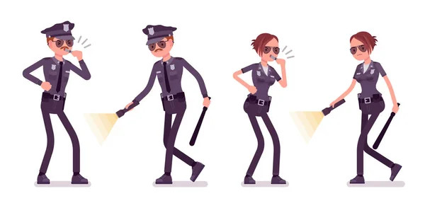 Young police officers investigating — Stock Vector