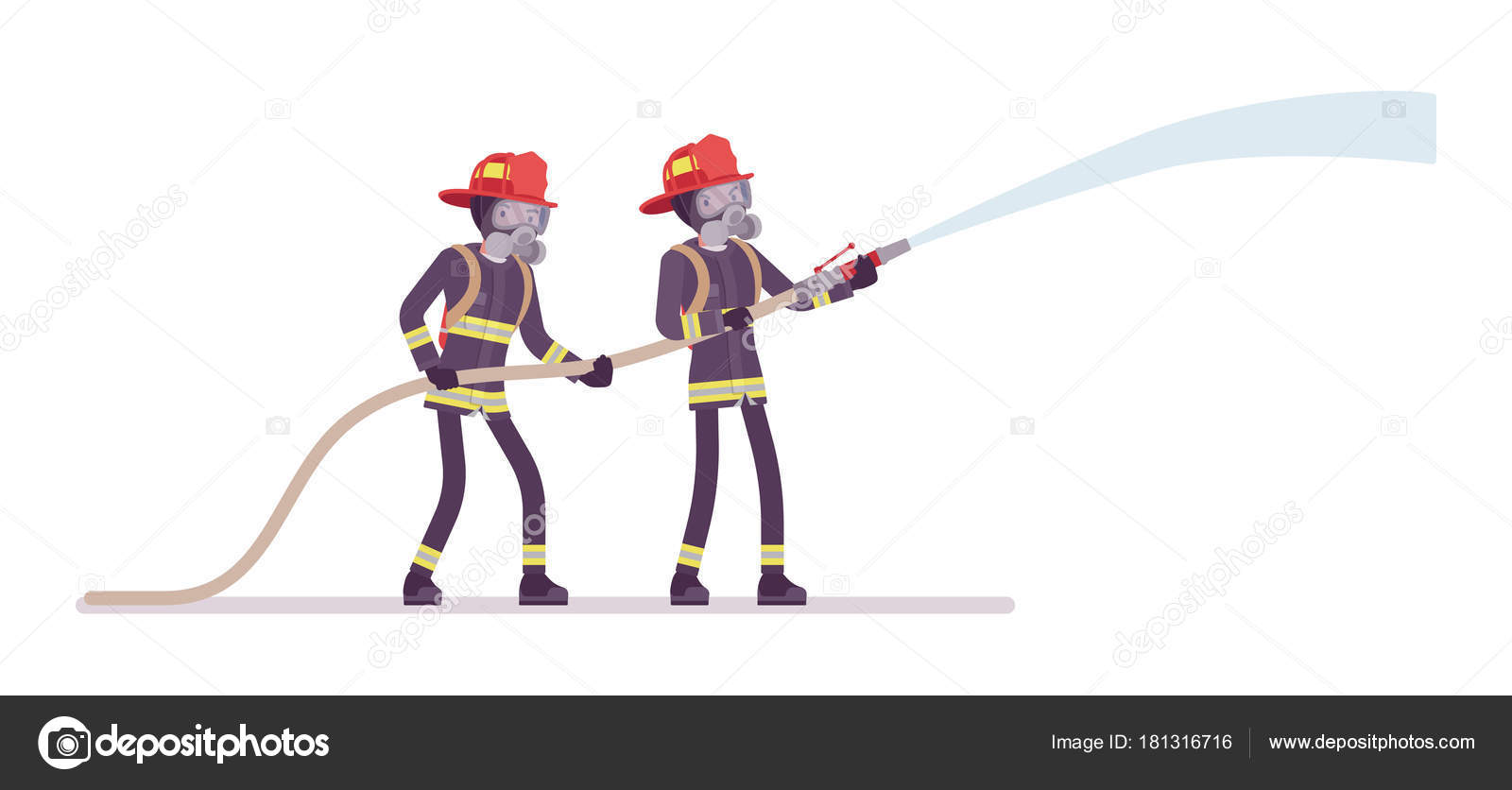 Young male firefighters water hose Stock Vector by ©Andrew_Rybalko #181316716