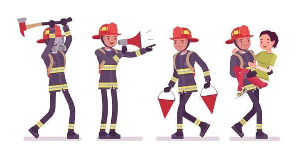 Jovem bombeiro no trabalho — Vetor de Stock