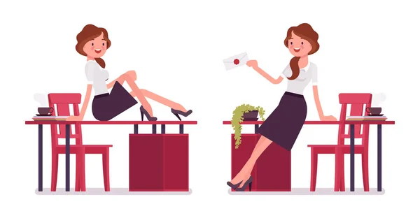 Sexy secretaria posando en el escritorio en el trabajo — Vector de stock