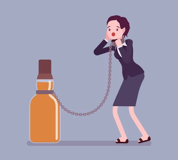 Femme avec bouteille en dépendance à l'alcool — Image vectorielle