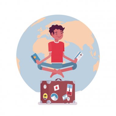 Tatil için bekleyen genç adam