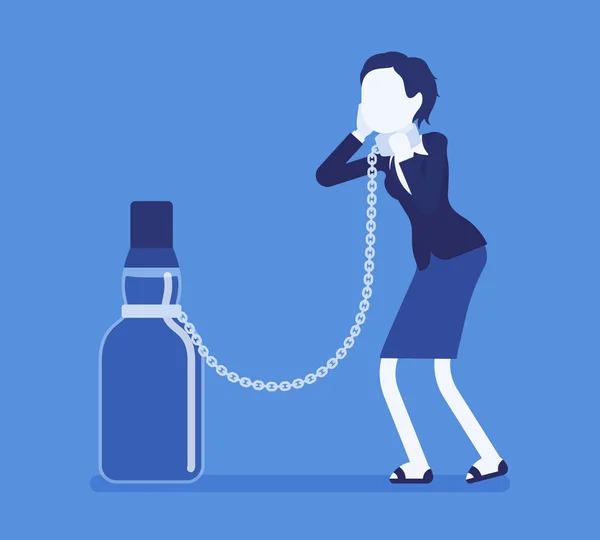 Kobieta z butelka w uzależnienia od alkoholu — Wektor stockowy