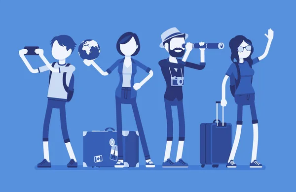 Groupe de voyageurs avec bagages — Image vectorielle