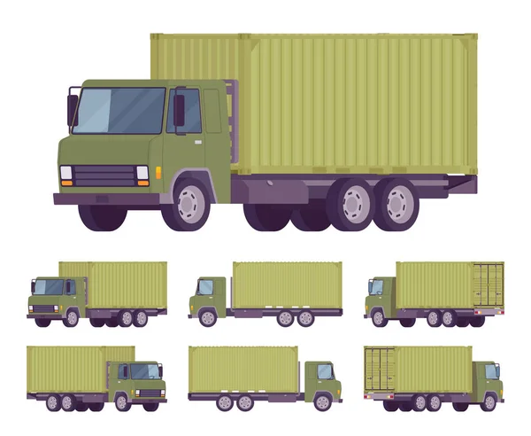 Euro-LKW mit grünem Metallcontainer — Stockvektor