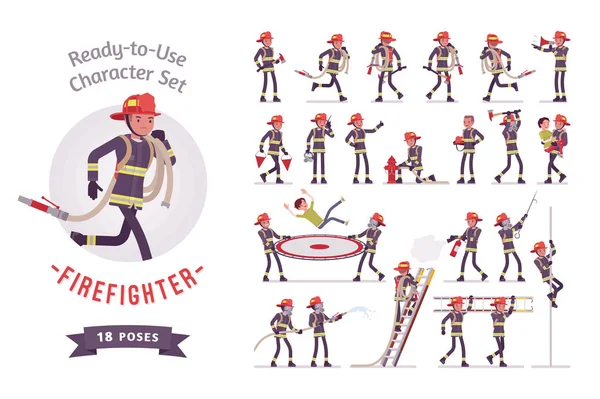 Male firefighter ready-to-use character set — Stock Vector