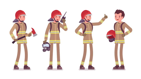 Giovane pompiere maschio in piedi — Vettoriale Stock
