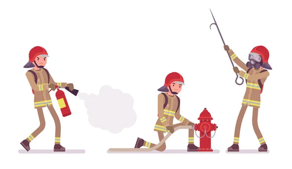 Pemadam kebakaran laki-laki muda sedang bertugas - Stok Vektor