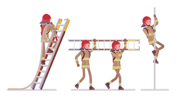 Young male firefighter at ladder and pole — Stock Vector