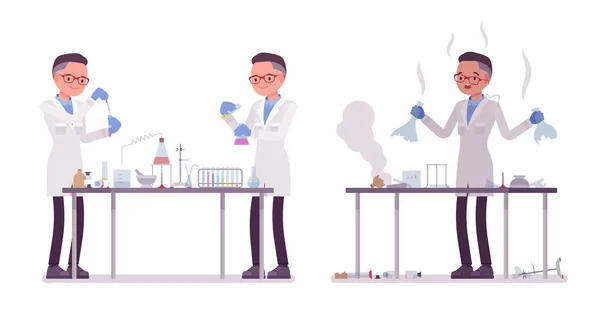 Cientista do sexo masculino fazendo experiências químicas em laboratório — Vetor de Stock