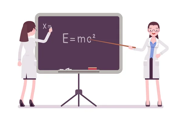 Vrouwelijke wetenschapper bij het bord — Stockvector