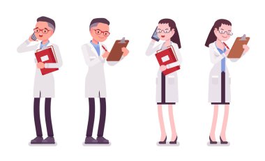 Kağıt ve telefon ile ayakta erkek ve kadın bilim adamı