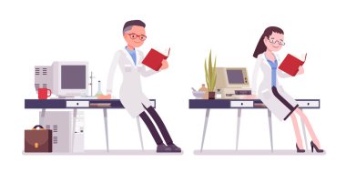 Çalışan erkek ve kadın bilim adamı