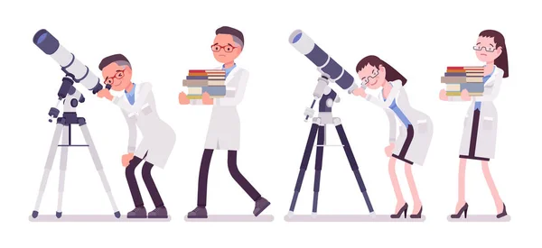 Samec a samice vědec s dalekohledem — Stockový vektor