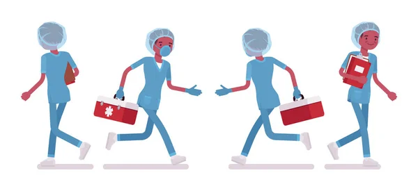 男护士步行和跑步 — 图库矢量图片
