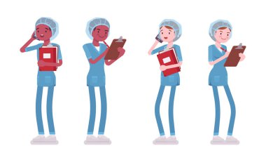 Erkek, kadın hemşire telefon ve dosyaları ile ayakta