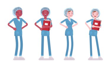 Erkek, kadın hemşire ayakta gülümseyen