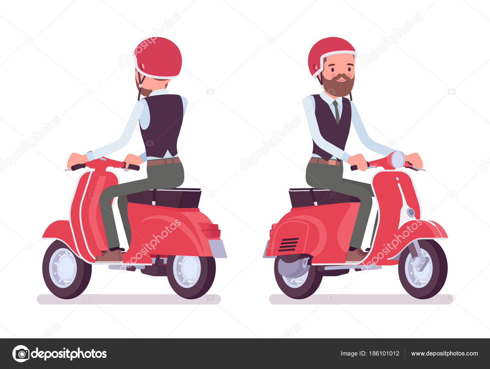 Hombre montando scooter de motor rojo, moto motorizada accesorios