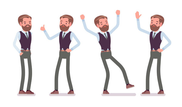 Симпатичный офисный работник испытывает положительные эмоции
