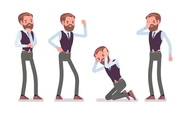 Beau employé de bureau masculin ressentant des émotions négatives — Image vectorielle