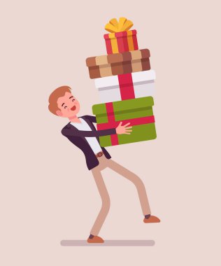 Hediye kutuları yığını tutan adam