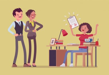 Öğrenci kız mükemmel bir işareti ile mutlu