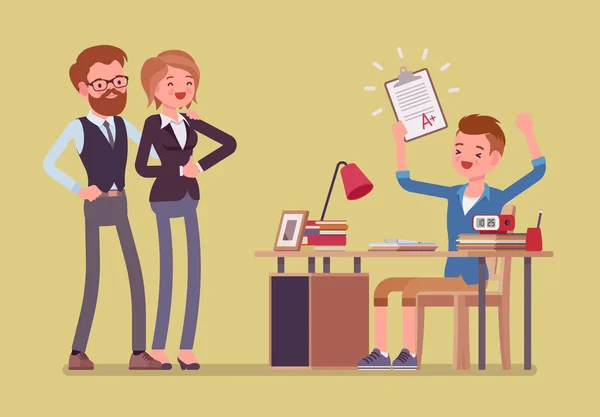 Öğrenci çocuk mükemmel bir işareti ile mutlu