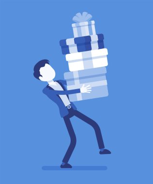 Hediye kutuları yığını tutan adam