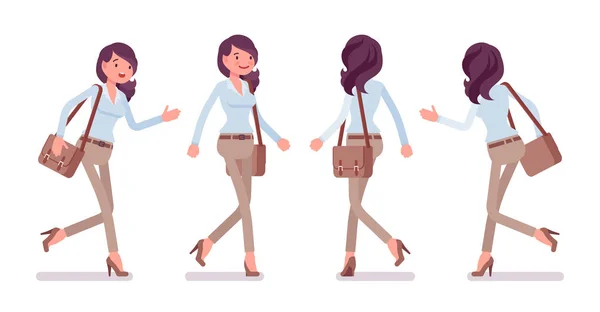 Smart casual femme debout marchant et courant — Image vectorielle