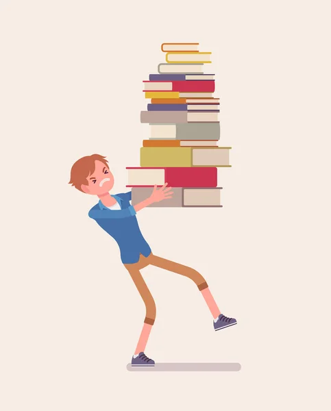 Boy holding a pile of books — Stock Vector