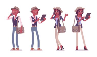 Siyah akıllı akıllı sıradan erkek ve kadın ile becerikli alet