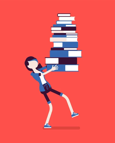 Fille tenant pile de livres — Image vectorielle