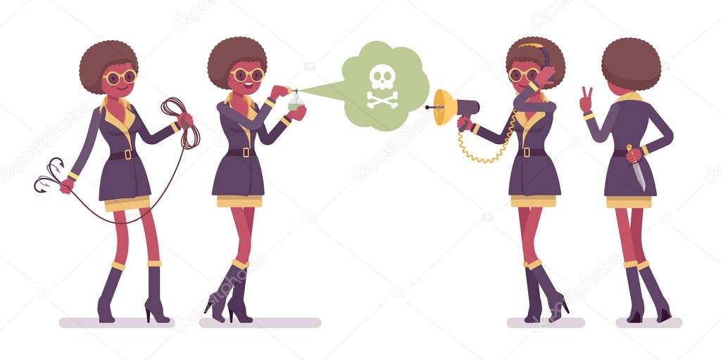 Secret agent black woman, lady spy of intelligence service working