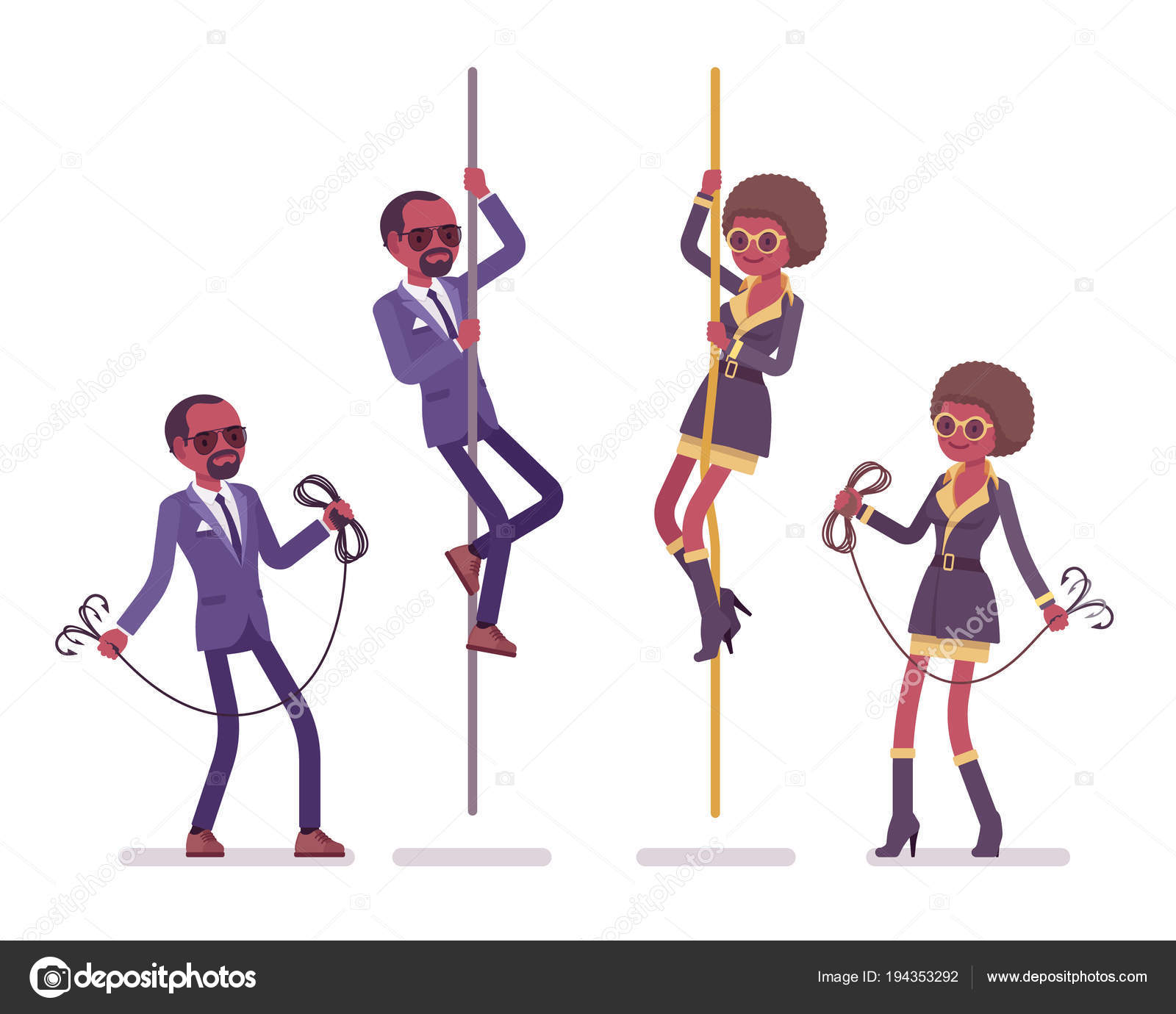 Secret agent black man and woman, spies rope climbing Stock ...
