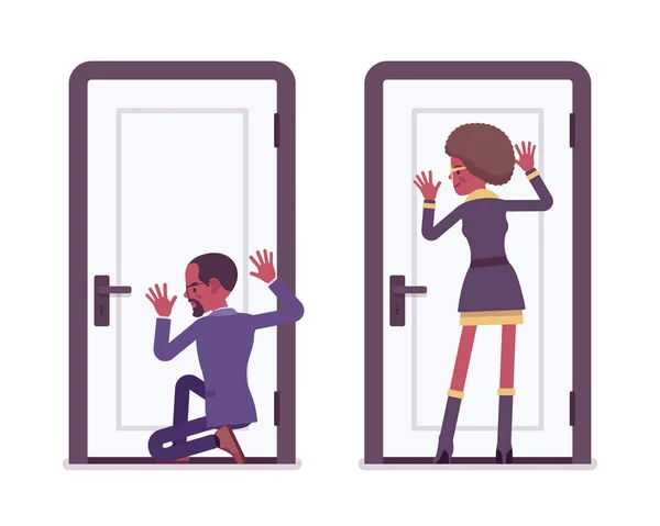 Agente secreto negro hombre y mujer, espías espiando — Vector de stock