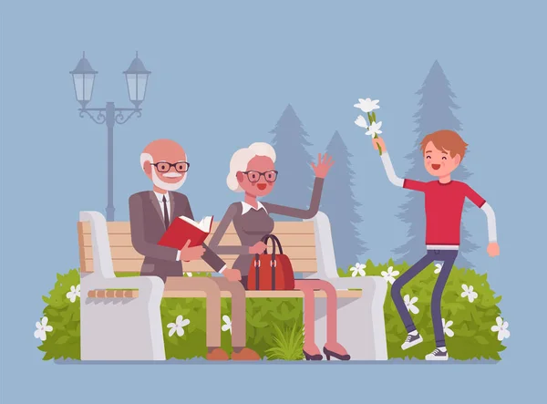 Grandparents and grandson in park — Stock Vector
